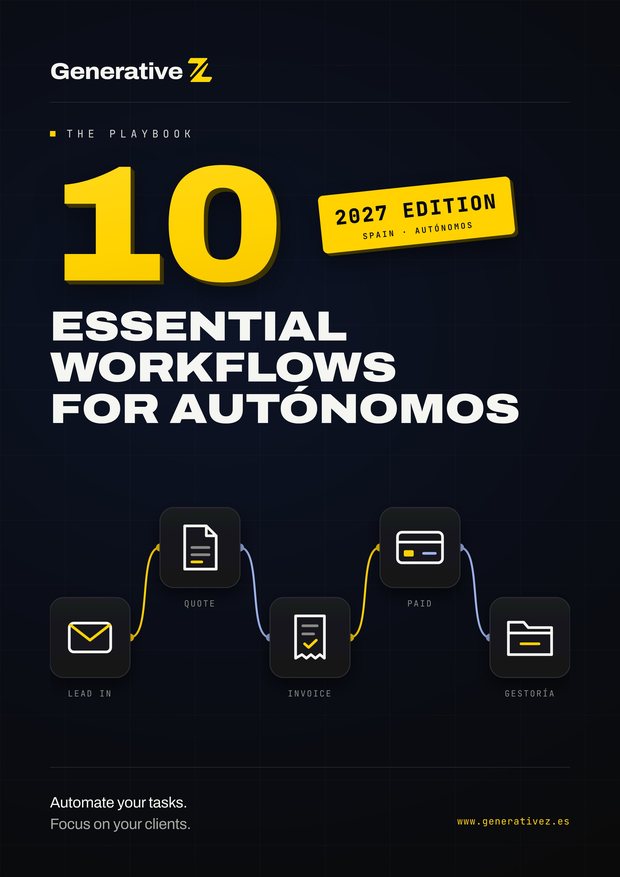 Cover of the Generative Z playbook: 10 essential workflows for autónomos, 2027 edition